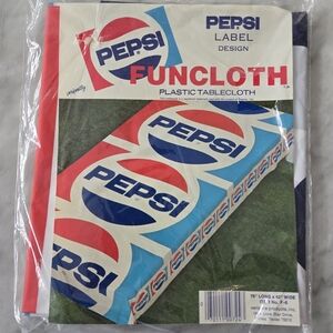 NWT Vintage Pepsi Plastic Tablecloth 76x42 Funcloth 80s 90s Retro Soda Deadstock